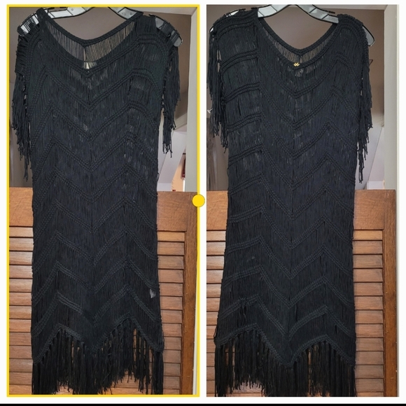 PILYQ MIDNIGHT Crochet Fringe Swimsuit Cover Up Black  Dress - Picture 4 of 12